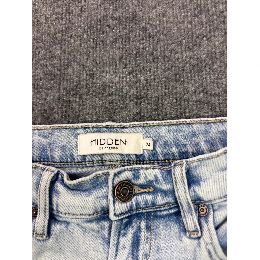 Hidden Cargo Jeans Womens 24 Light Blue Acid Wash Wide Leg Raw Hem Utility